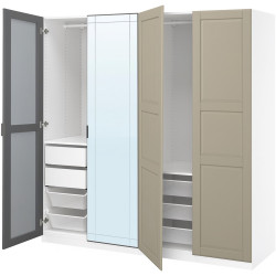 Dulap Ikea Pax/Kammartorp/Tyssedal rafturi/bare/sertare/cosuri/oglinzi 200x66x201 (Alb/Gri-bej) Thumb