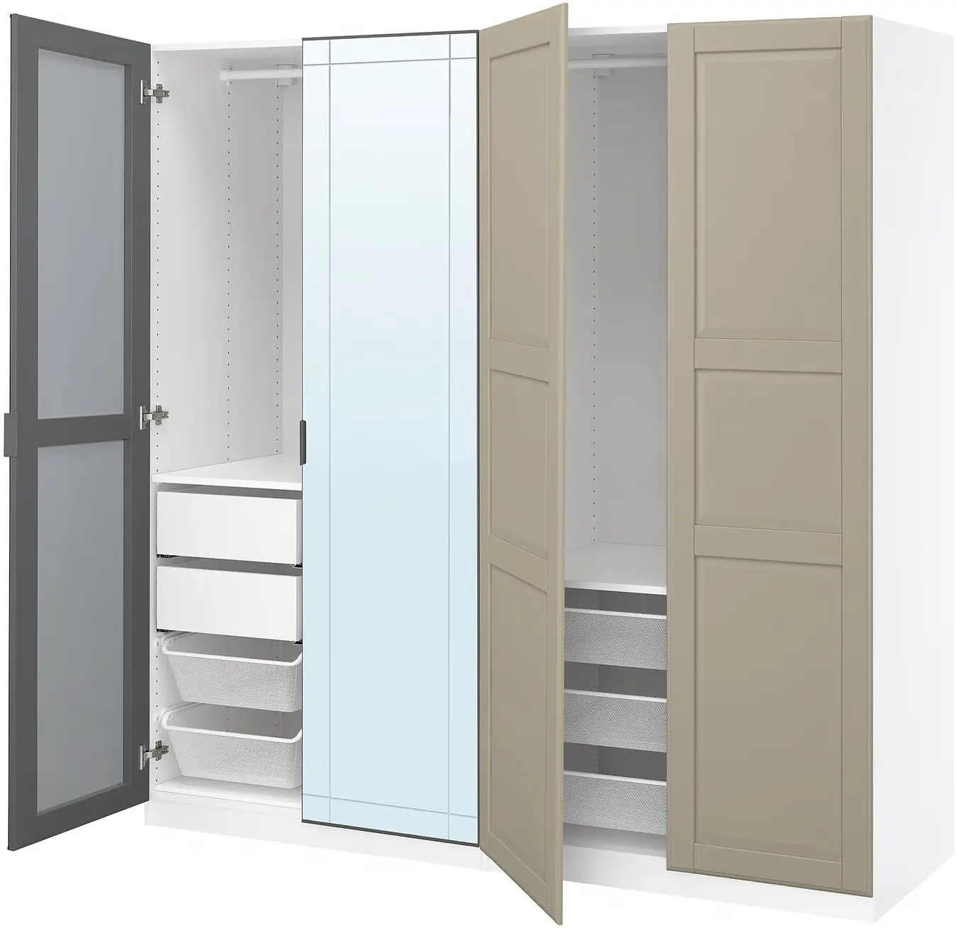 Dulap Ikea Pax/Kammartorp/Tyssedal rafturi/bare/sertare/cosuri/oglinzi 200x66x201 (Alb/Gri-bej) - 3