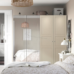 Шкаф Ikea Pax/Kammartorp/Tyssedal полки/штанги/ящики/корзины/зеркала 200x66x201 (Белый/Серо-бежевый)