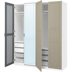 Dulap Ikea Pax/Kammartorp/Tyssedal rafturi/bare/sertare/cosuri/oglinzi 200x66x236 (Alb/Gri-bej) Thumb