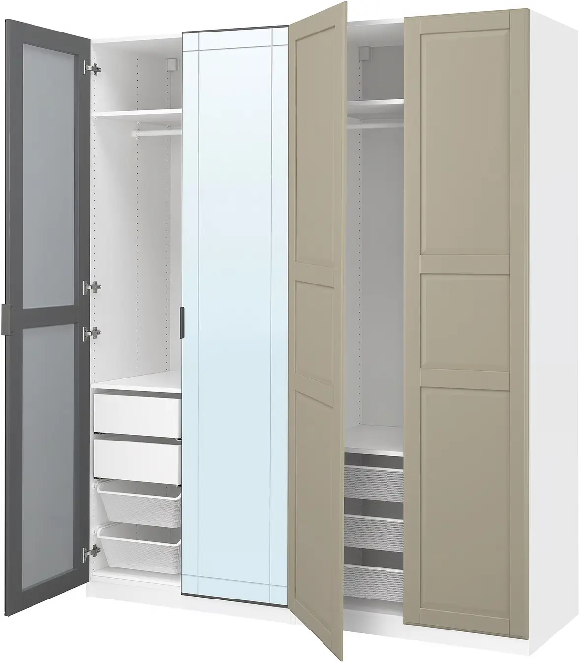 Dulap Ikea Pax/Kammartorp/Tyssedal rafturi/bare/sertare/cosuri/oglinzi 200x66x236 (Alb/Gri-bej) - 3