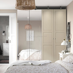 Шкаф Ikea Pax/Kammartorp/Tyssedal полки/штанги/ящики/корзины/зеркала 200x66x236 (Белый/Серо-бежевый)