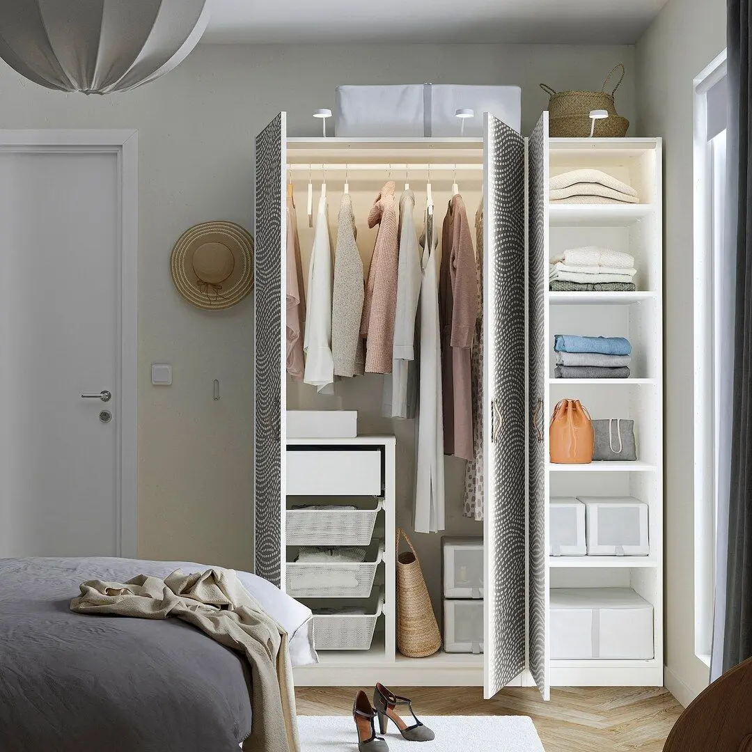 Dulap Ikea Pax/Mistudden rafturi/bara/sertare cu model 150х60х201 (Alb/Gri)