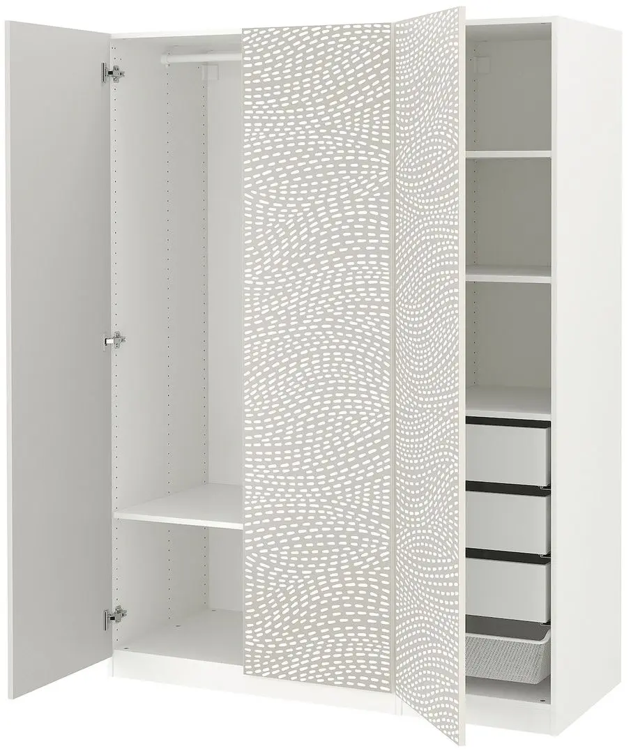 Dulap Ikea Pax/Mistudden rafturi/bare/sertare cu model 150x60x201 (Alb/Gri)