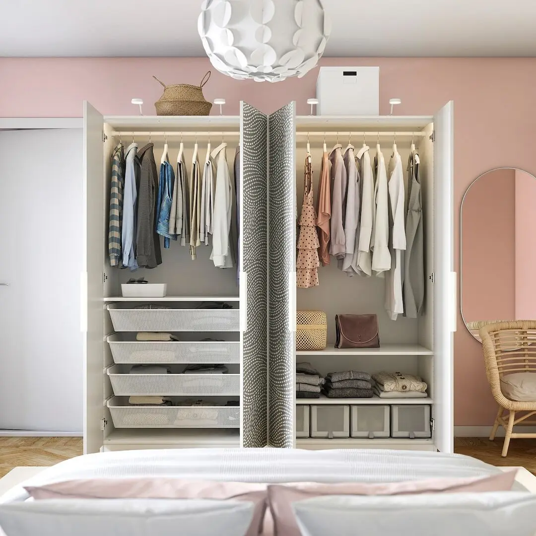 Dulap Ikea Pax/Mistudden rafturi/bare/sertare cu model 200x60x201 (Alb/Gri)