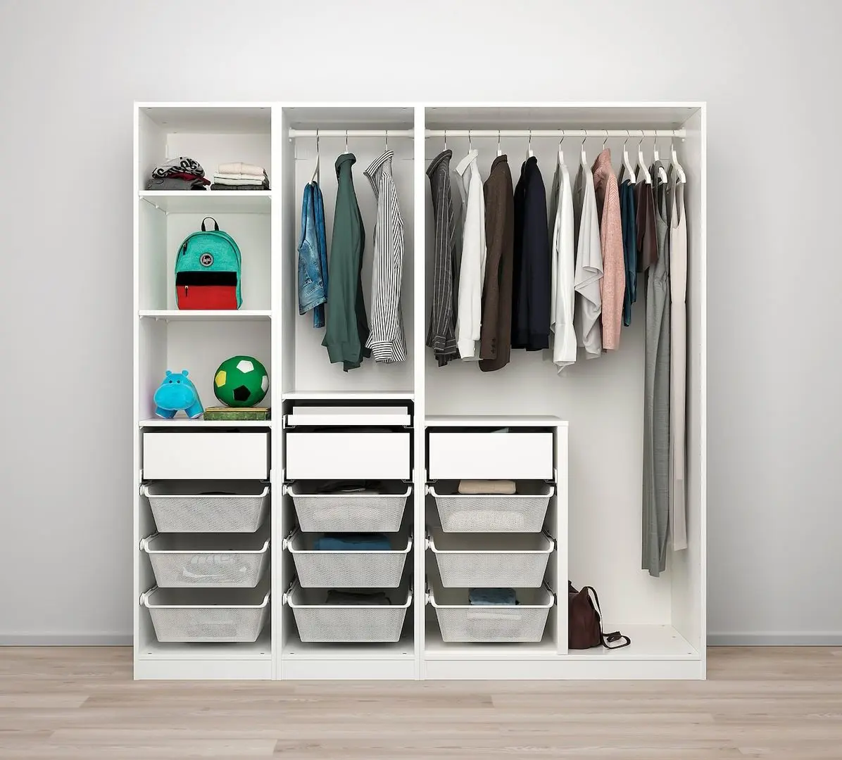 Шкаф Ikea Pax/Reinsvoll 1+2 каркаса 200x60x201 (Белый/Серо-бежевый) - 3