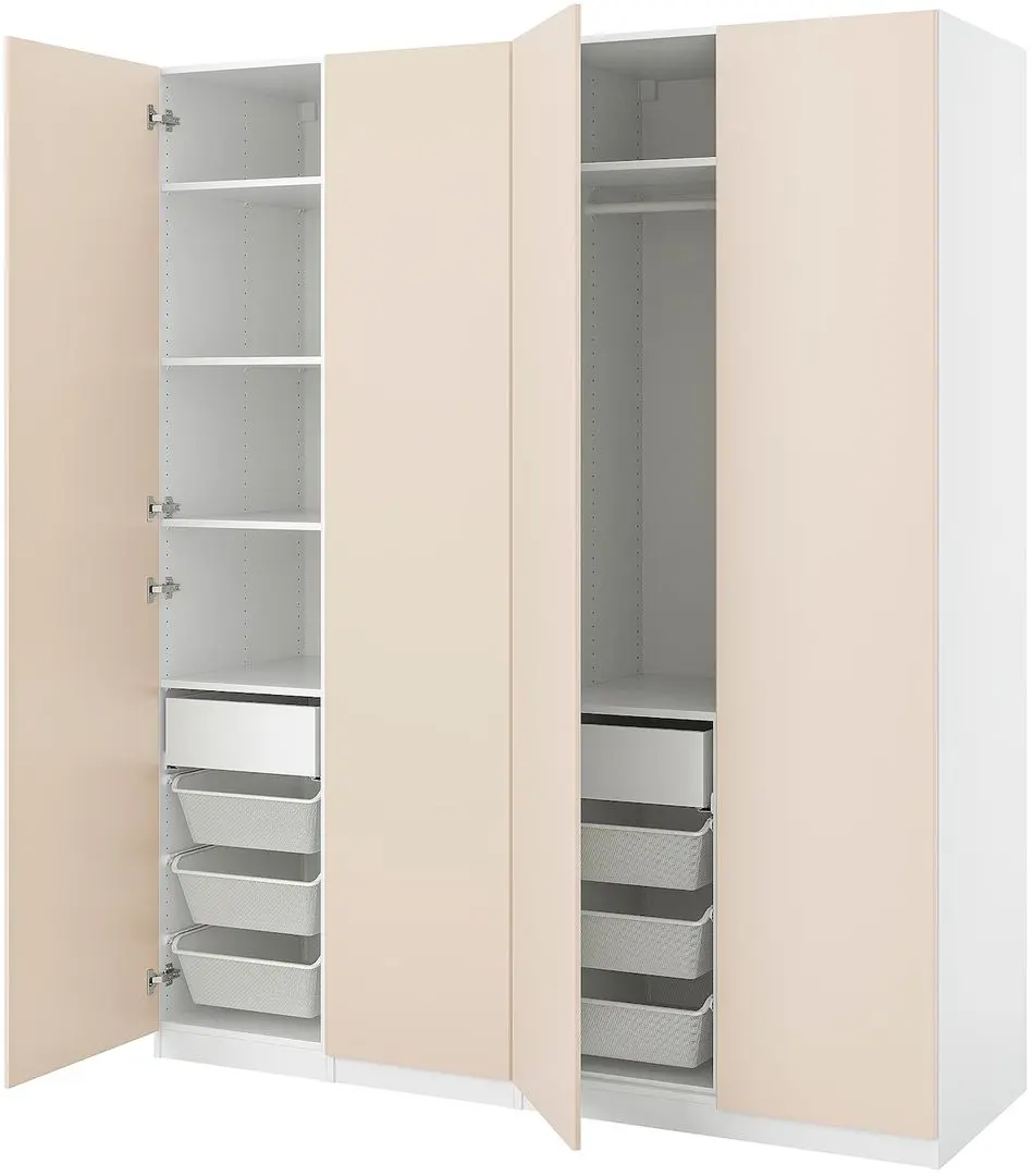 Шкаф Ikea Pax/Reinsvoll 1+2 каркаса 200x60x236 (Белый/Серо-бежевый) - 2