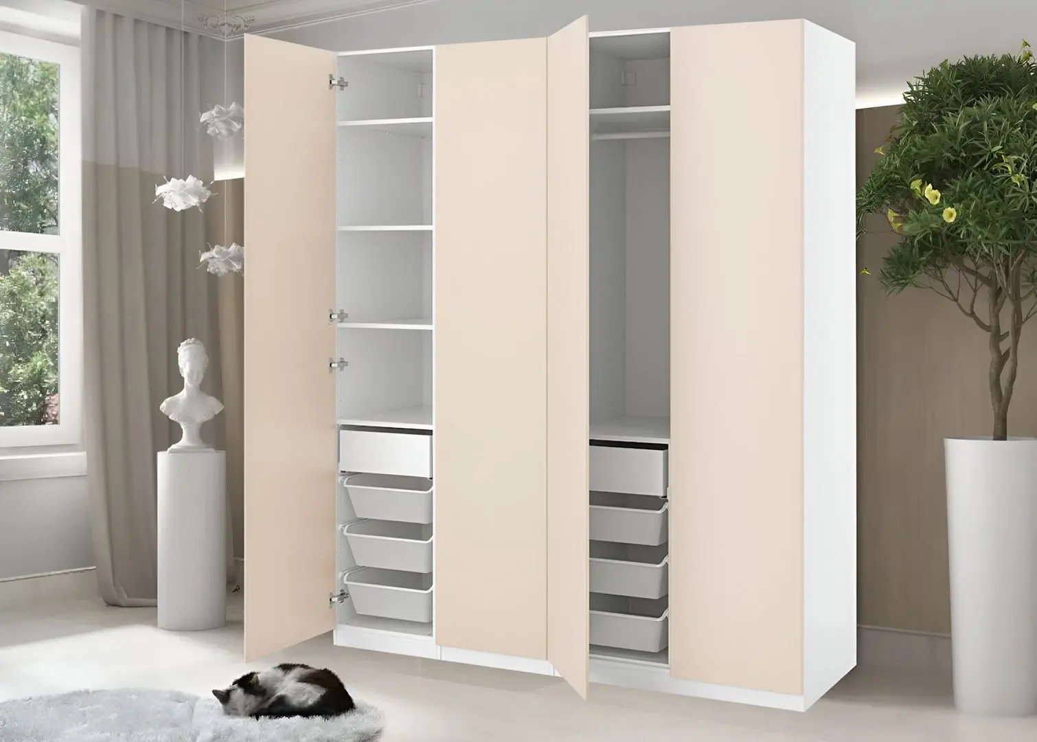 Шкаф Ikea Pax/Reinsvoll 1+2 каркаса 200x60x236 (Белый/Серо-бежевый)