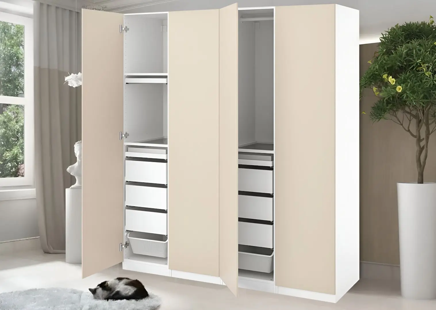 Шкаф Ikea Pax/Reinsvoll 4 каркаса 200x60x201 (Белый/Серо-бежевый)
