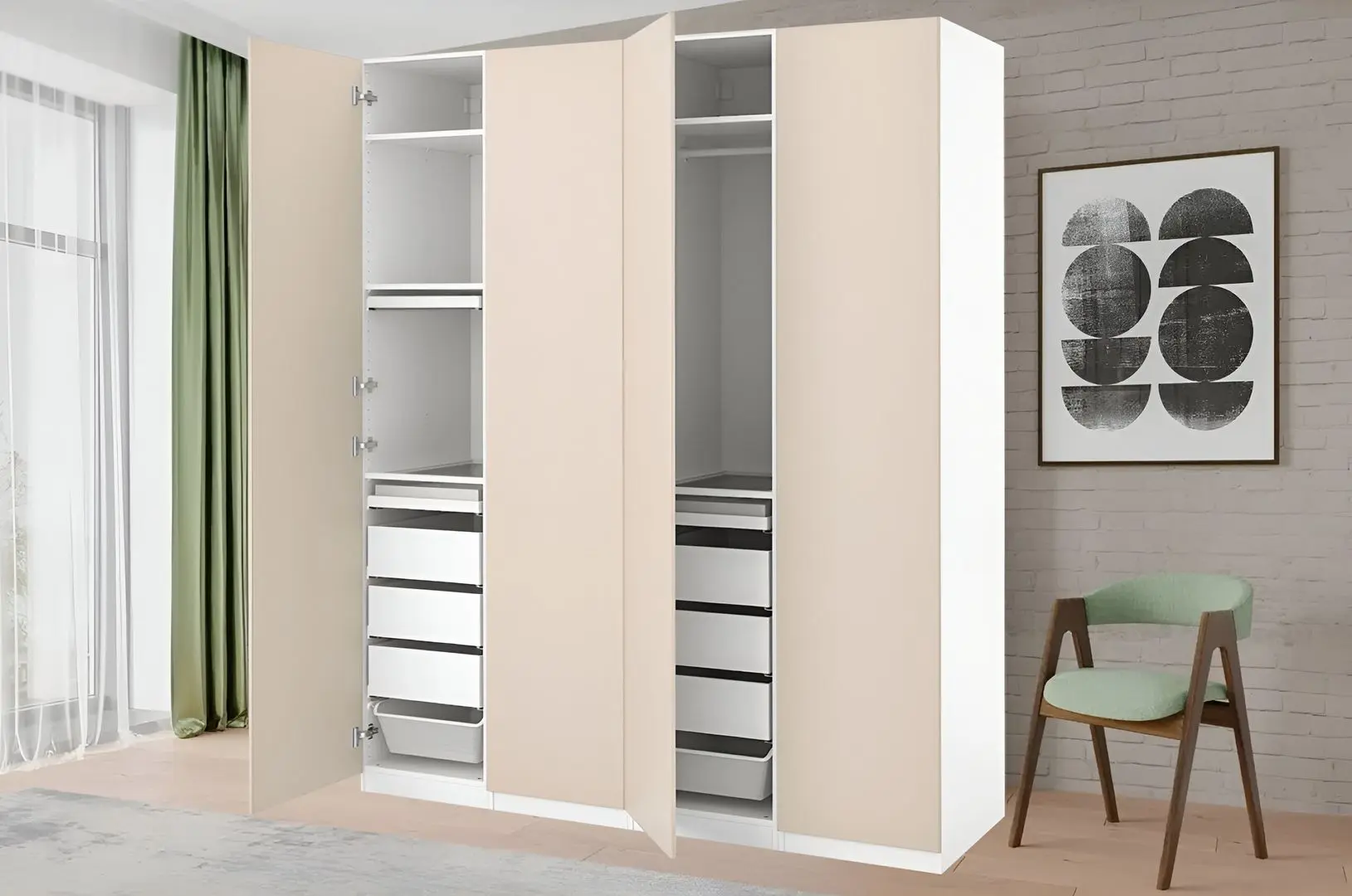 Шкаф Ikea Pax/Reinsvoll 4 каркаса 200x60x236 (Белый/Серо-бежевый)