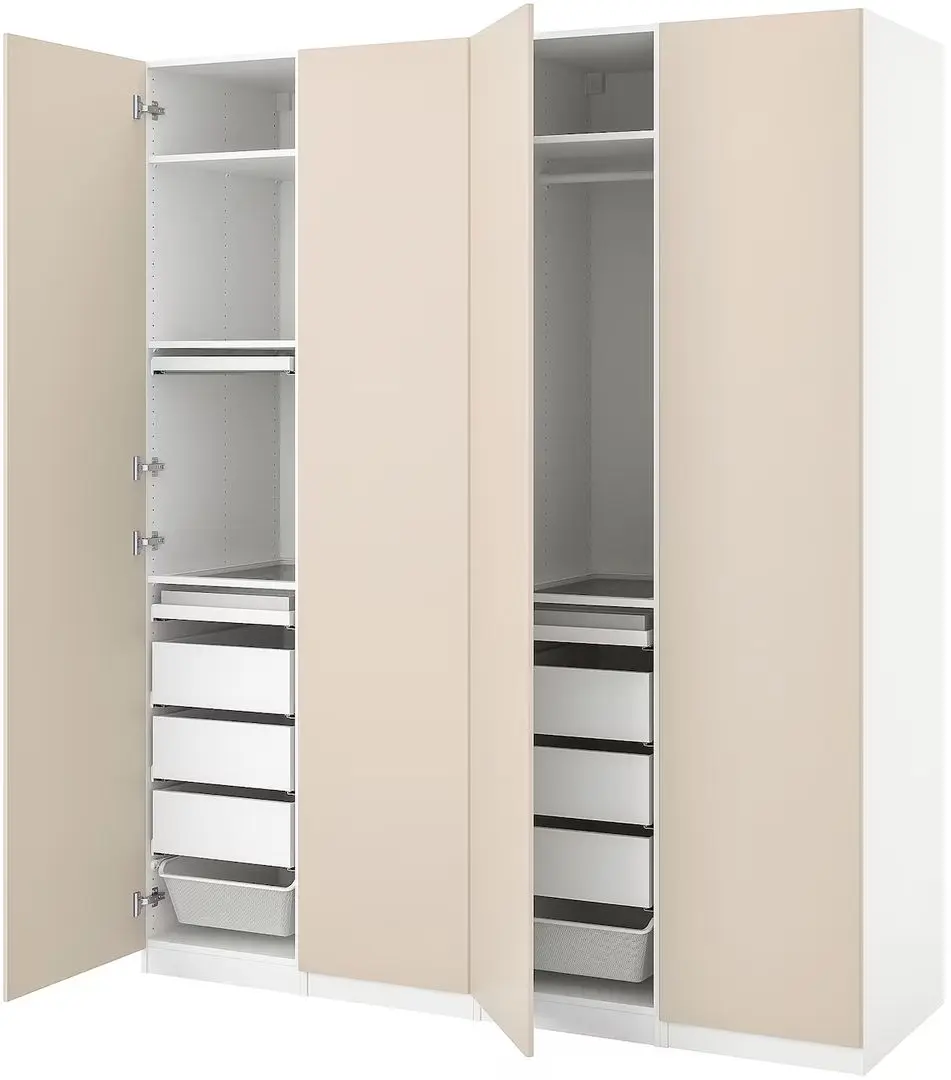 Шкаф Ikea Pax/Reinsvoll 4 каркаса+органайзеры 200x60x236 (Белый/Серо-бежевый) - 2