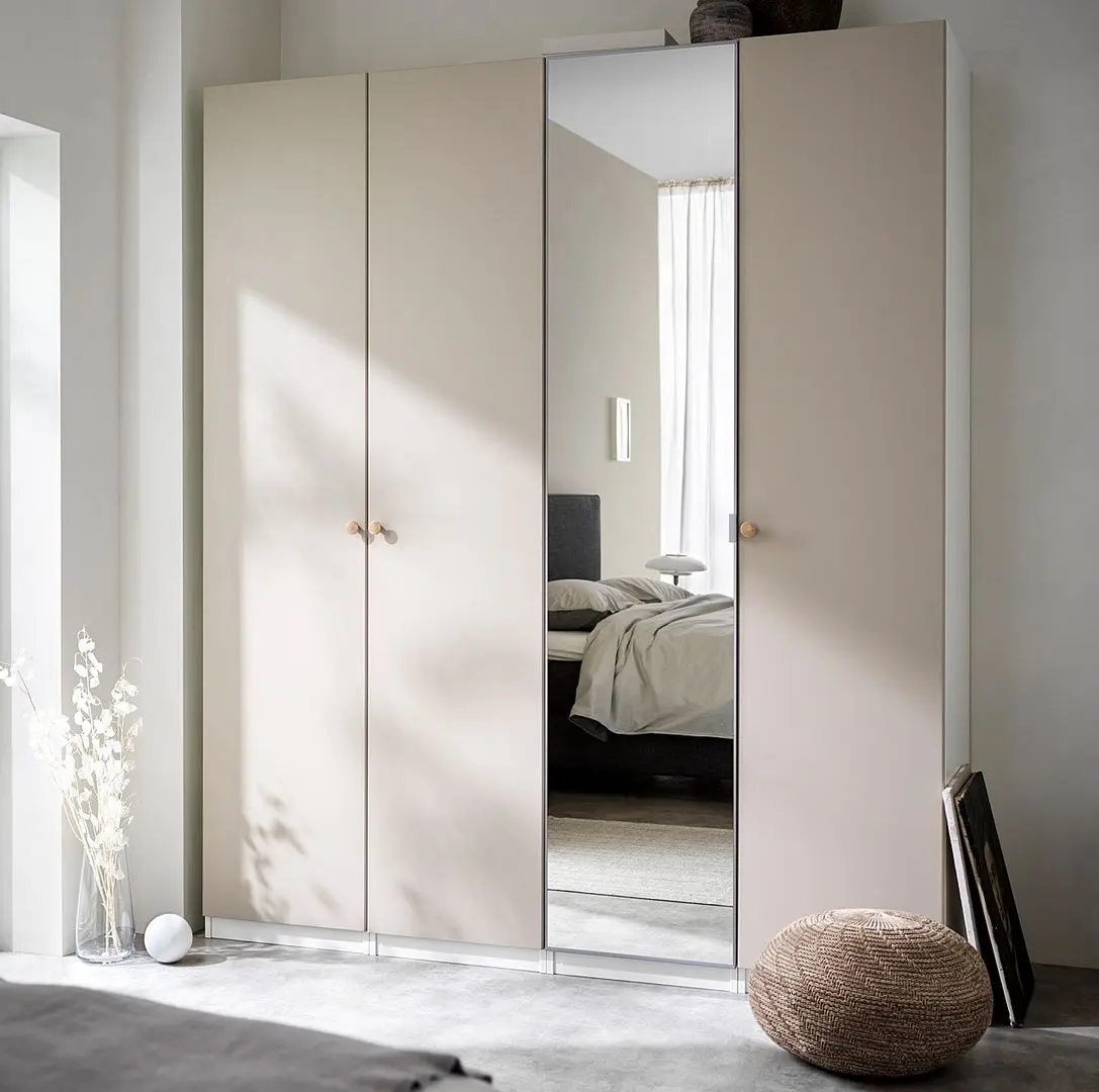 Шкаф Ikea Pax/Reinsvoll/Aheim полки/штанга/ящики/корзины 200x60x236 (Белый/Серо-бежевый/Зеркало)