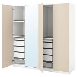 Шкаф Ikea Pax/Reinsvoll/Aheim полки/штанги/ящики/корзины 200x60x201 (Белый/Серо-бежевый/Зеркало) Thumb