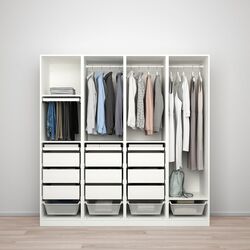 Шкаф Ikea Pax/Reinsvoll/Aheim полки/штанги/ящики/корзины 200x60x201 (Белый/Серо-бежевый/Зеркало) Thumb