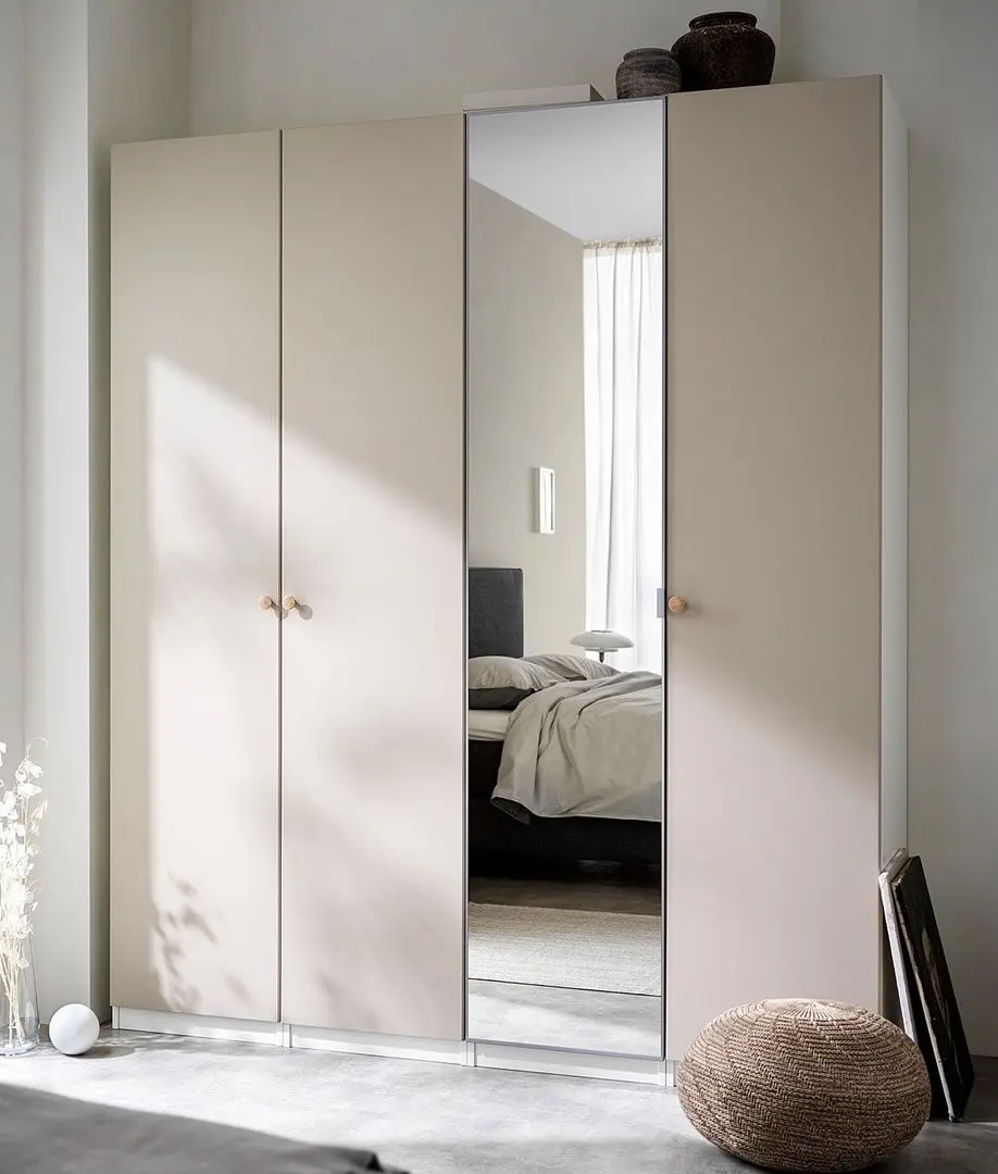 Шкаф Ikea Pax/Reinsvoll/Aheim полки/штанги/ящики/корзины 200x60x201 (Белый/Серо-бежевый/Зеркало)