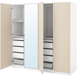 Шкаф Ikea Pax/Reinsvoll/Aheim полки/штанги/ящики/корзины/органайзеры/зеркало 200x60x201 (Белый/Серо-бежевый) Thumb