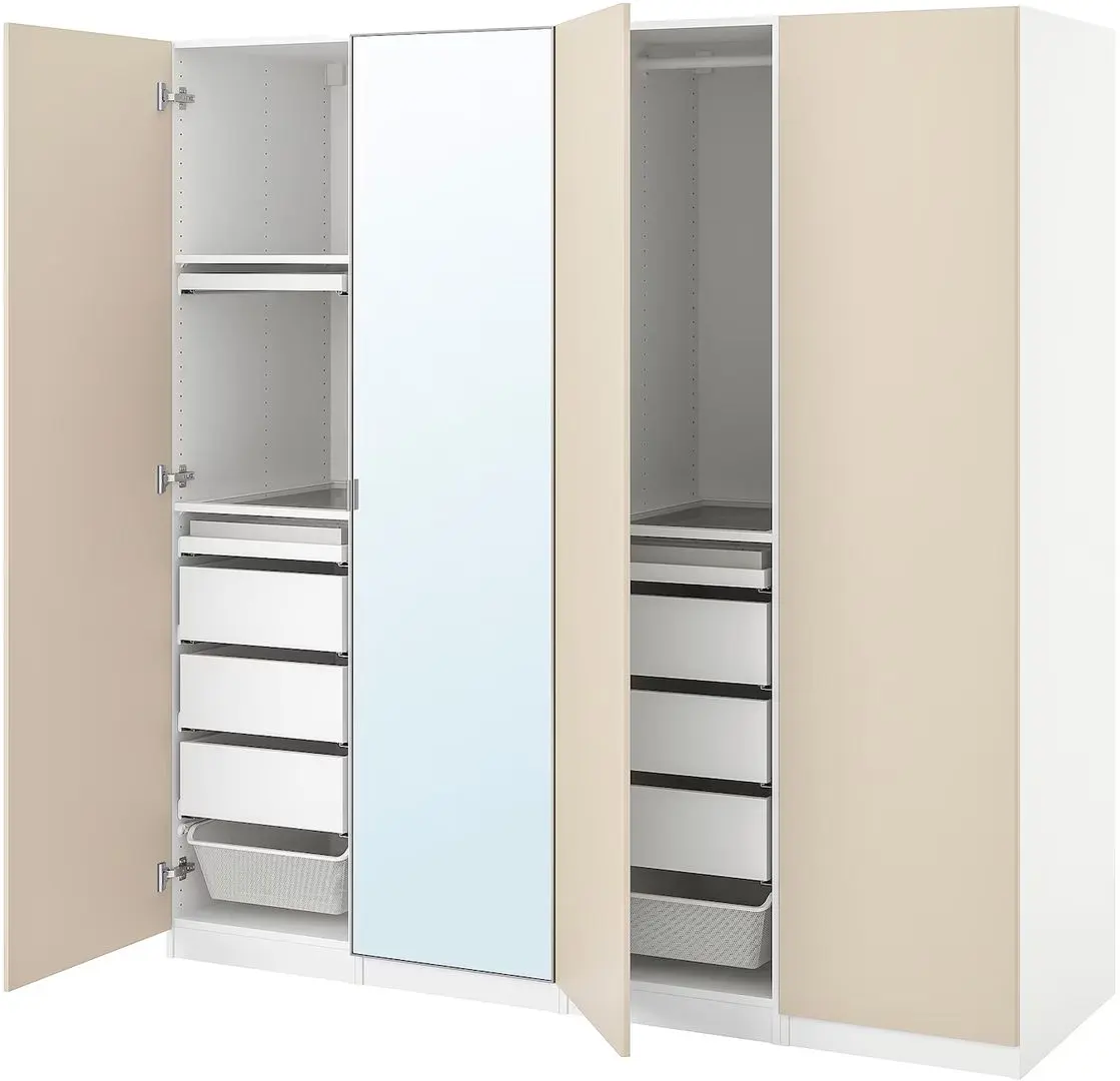 Шкаф Ikea Pax/Reinsvoll/Aheim полки/штанги/ящики/корзины/органайзеры/зеркало 200x60x201 (Белый/Серо-бежевый) - 2