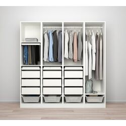Шкаф Ikea Pax/Reinsvoll/Aheim полки/штанги/ящики/корзины/органайзеры/зеркало 200x60x201 (Белый/Серо-бежевый) Thumb