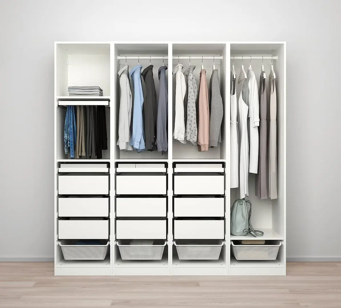 Шкаф Ikea Pax/Reinsvoll/Aheim полки/штанги/ящики/корзины/органайзеры/зеркало 200x60x201 (Белый/Серо-бежевый) - 3