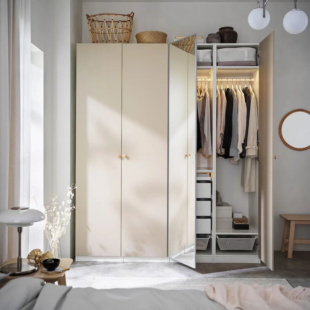 Шкаф Ikea Pax/Reinsvoll/Aheim полки/штанги/ящики/корзины/органайзеры/зеркало 200x60x236 (Белый/Серо-бежевый) - 2