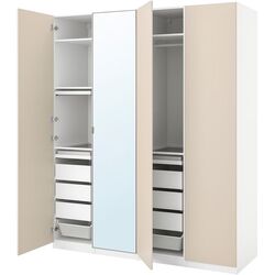 Шкаф Ikea Pax/Reinsvoll/Aheim полки/штанги/ящики/корзины/органайзеры/зеркало 200x60x236 (Белый/Серо-бежевый) Thumb