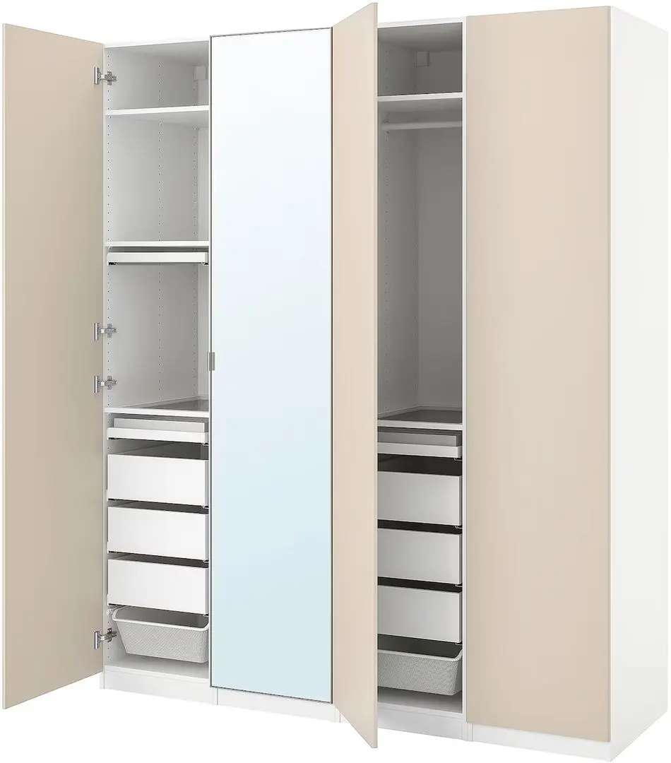 Шкаф Ikea Pax/Reinsvoll/Aheim полки/штанги/ящики/корзины/органайзеры/зеркало 200x60x236 (Белый/Серо-бежевый) - 3