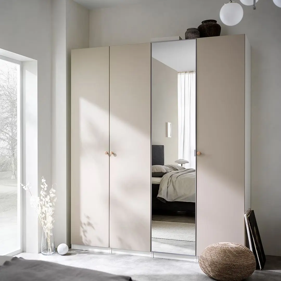 Шкаф Ikea Pax/Reinsvoll/Aheim полки/штанги/ящики/корзины/органайзеры/зеркало 200x60x236 (Белый/Серо-бежевый)