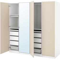 Шкаф Ikea Pax/Reinsvoll/Aheim полки/штанги/ящики/корзины/зеркало 200x60x201 (Белый/Серо-бежевый) Thumb