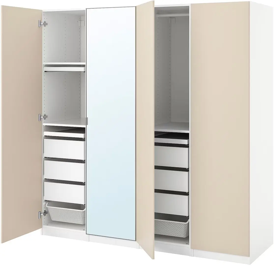 Шкаф Ikea Pax/Reinsvoll/Aheim полки/штанги/ящики/корзины/зеркало 200x60x201 (Белый/Серо-бежевый) - 2