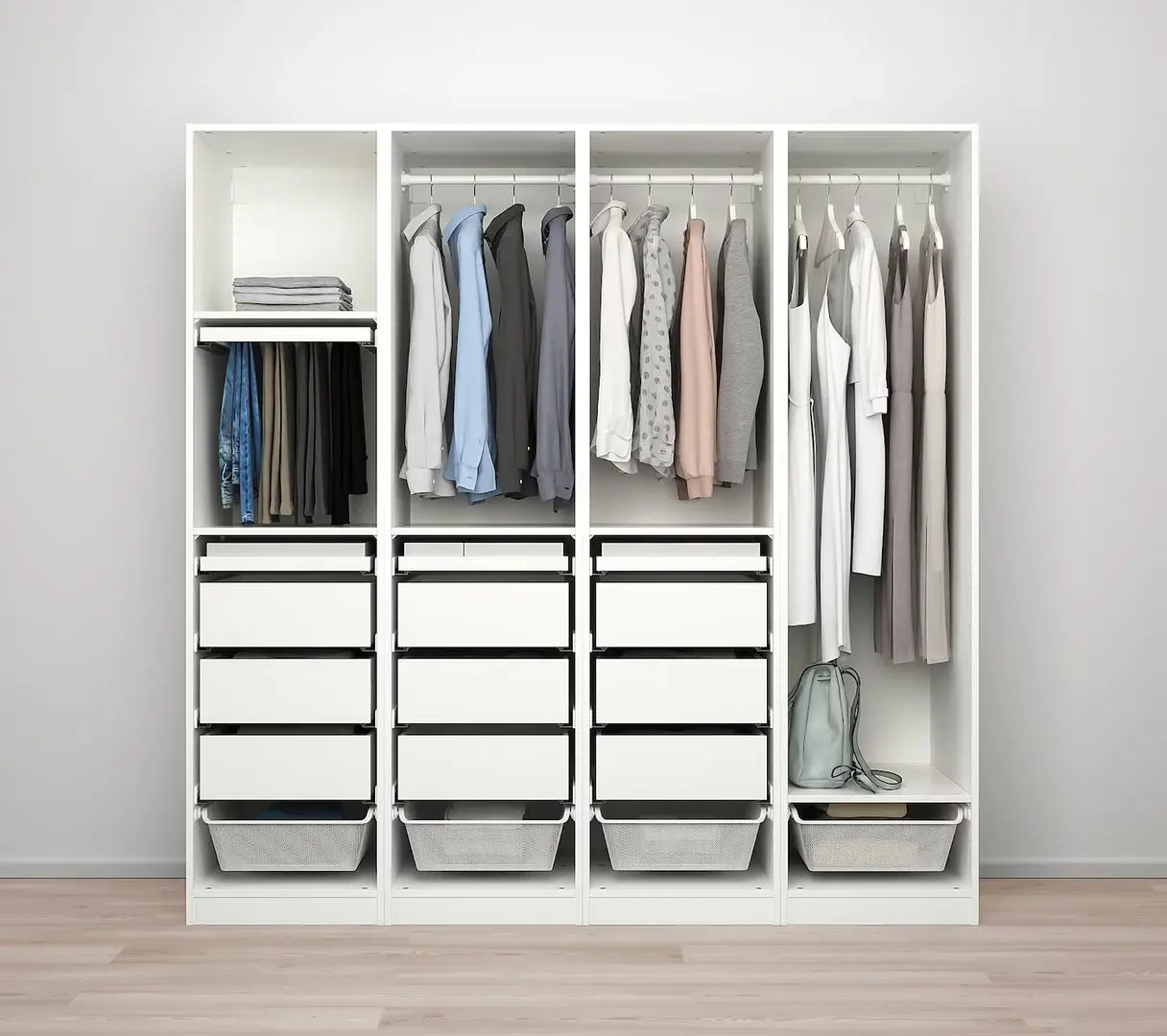 Шкаф Ikea Pax/Reinsvoll/Aheim полки/штанги/ящики/корзины/зеркало 200x60x201 (Белый/Серо-бежевый) - 3