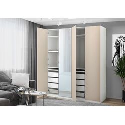 Шкаф Ikea Pax/Reinsvoll/Aheim полки/штанги/ящики/корзины/зеркало 200x60x236 (Белый/Серо-бежевый)