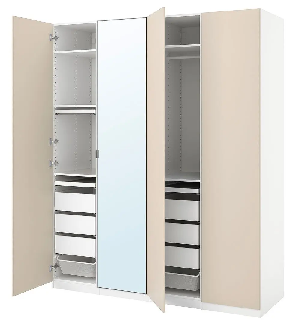 Шкаф Ikea Pax/Reinsvoll/Aheim полки/ящики/корзины/штанги 200x60x236 (Белый/Серо-Бежевый) - 5