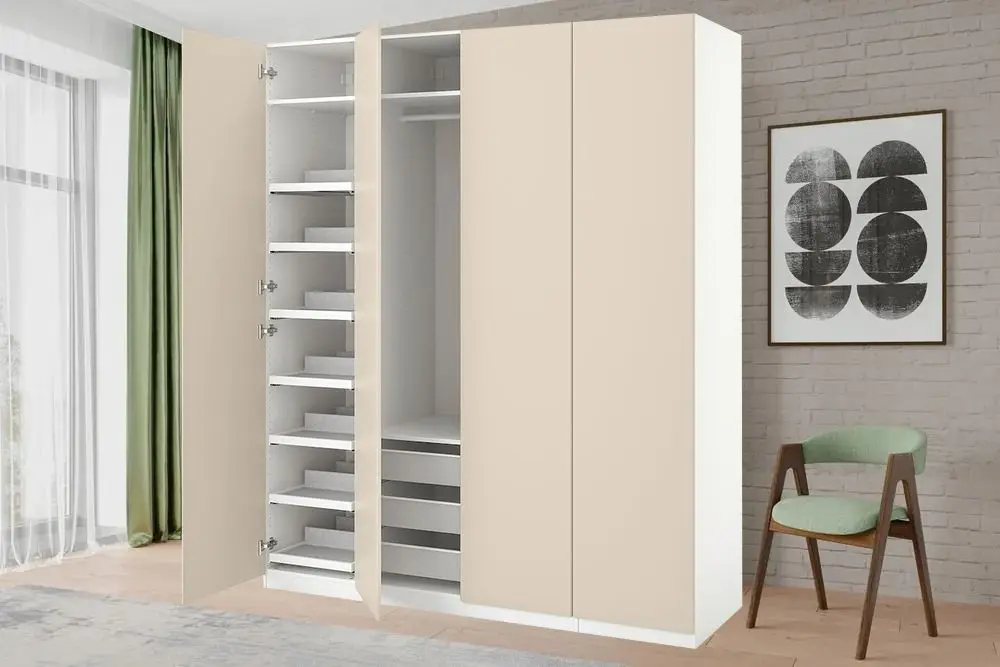 Шкаф Ikea Pax/Reinsvoll полки/корзины/штанга 200x60x236 (Белый/Серо-Бежевый)