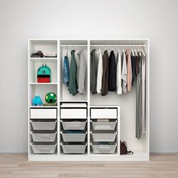 Шкаф Ikea Pax/Reinsvoll полки/корзины/ящики/штанги 200x60x201 (Белый/Серо-Бежевый) Thumb