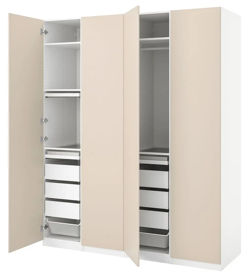 Шкаф Ikea Pax/Reinsvoll полки/корзины/ящики/штанги 200x60x236 (Белый/Серо-Бежевый) - 4