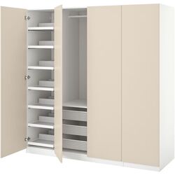Шкаф Ikea Pax/Reinsvoll полки/штанга/корзины 200x60x201 (Белый/Серо-бежевый) Thumb