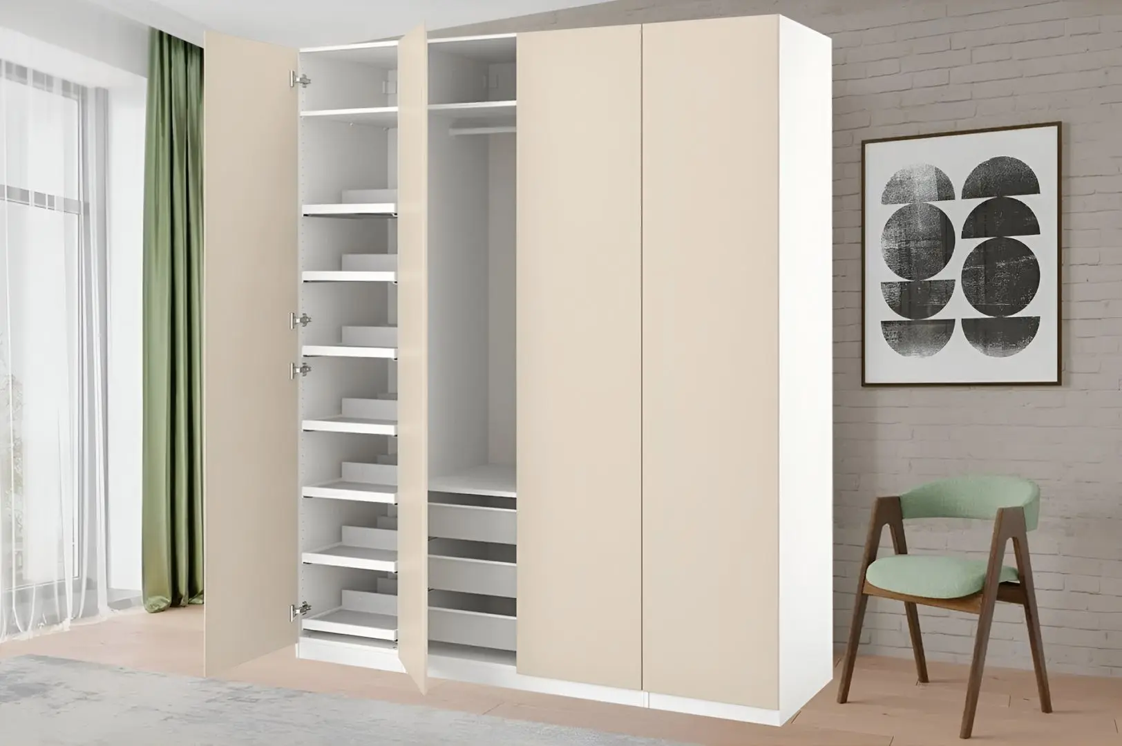 Шкаф Ikea Pax/Reinsvoll полки/штанга/корзины 200x60x236 (Белый/Серо-бежевый)