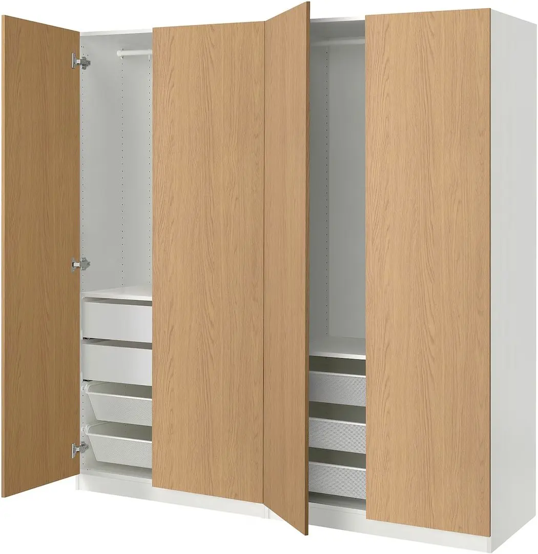 Dulap Ikea Pax/Storklinta raft/bare/sertare/cosuri 200x66x201 (Alb/Aspect Stejar)