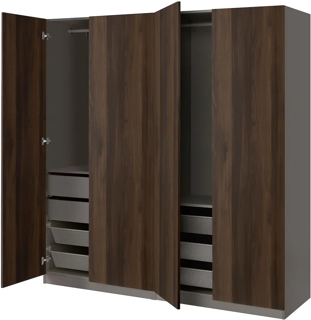 Dulap Ikea Pax/Storklinta raft/bare/sertare/cosuri 200x66x201 (Gri inchis/Maro inchis)