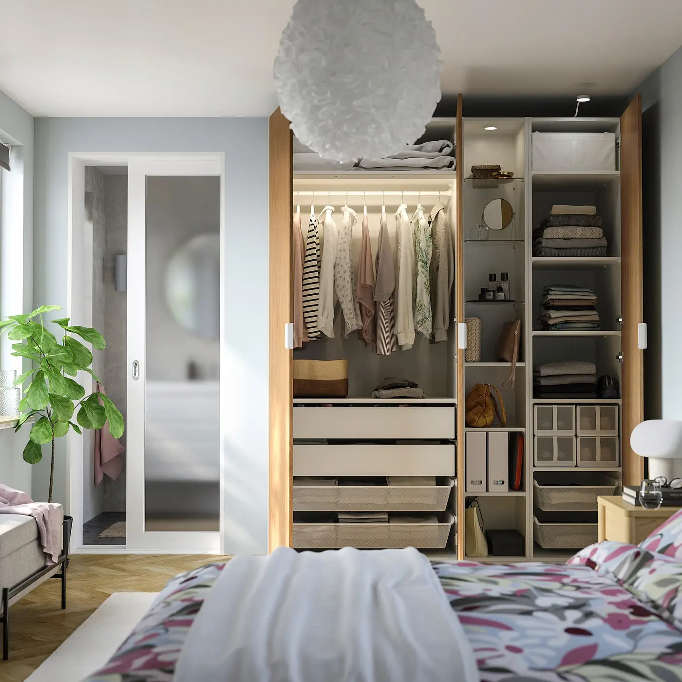 Dulap Ikea Pax/Storklinta rafturi/bara/cosuri/sertare/etajera 185x60x236 (Alb/Aspect Stejar) - 2