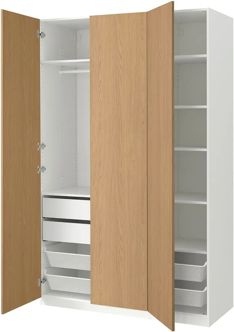 Dulap Ikea Pax/Storklinta rafturi/bara/sertare/cosuri 150x60x236 (Alb/Aspect Stejar)