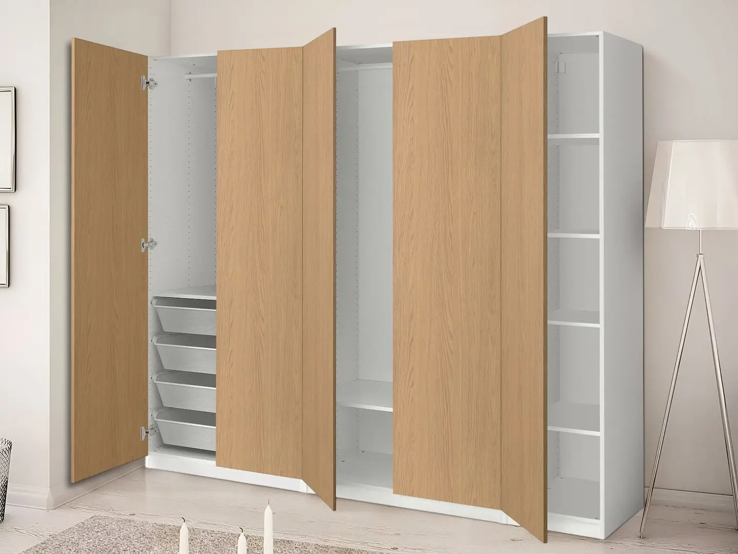 Dulap Ikea Pax/Storklinta rafturi/bare/cosuri 250x60x201 (Alb/Aspect Stejar)