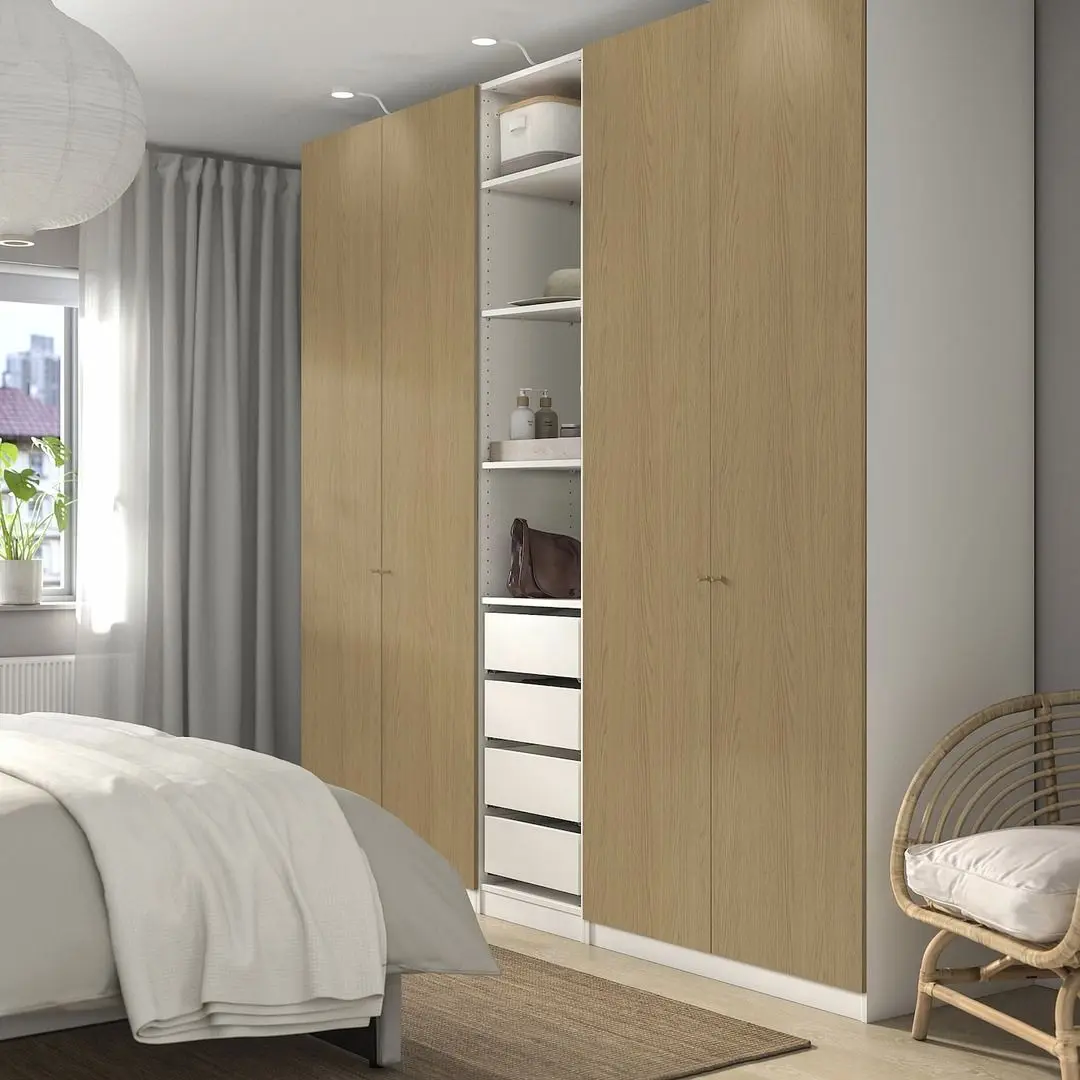 Dulap Ikea Pax/Storklinta rafturi/bare/sertare 250x58x201 (Alb/Aspect Stejar)