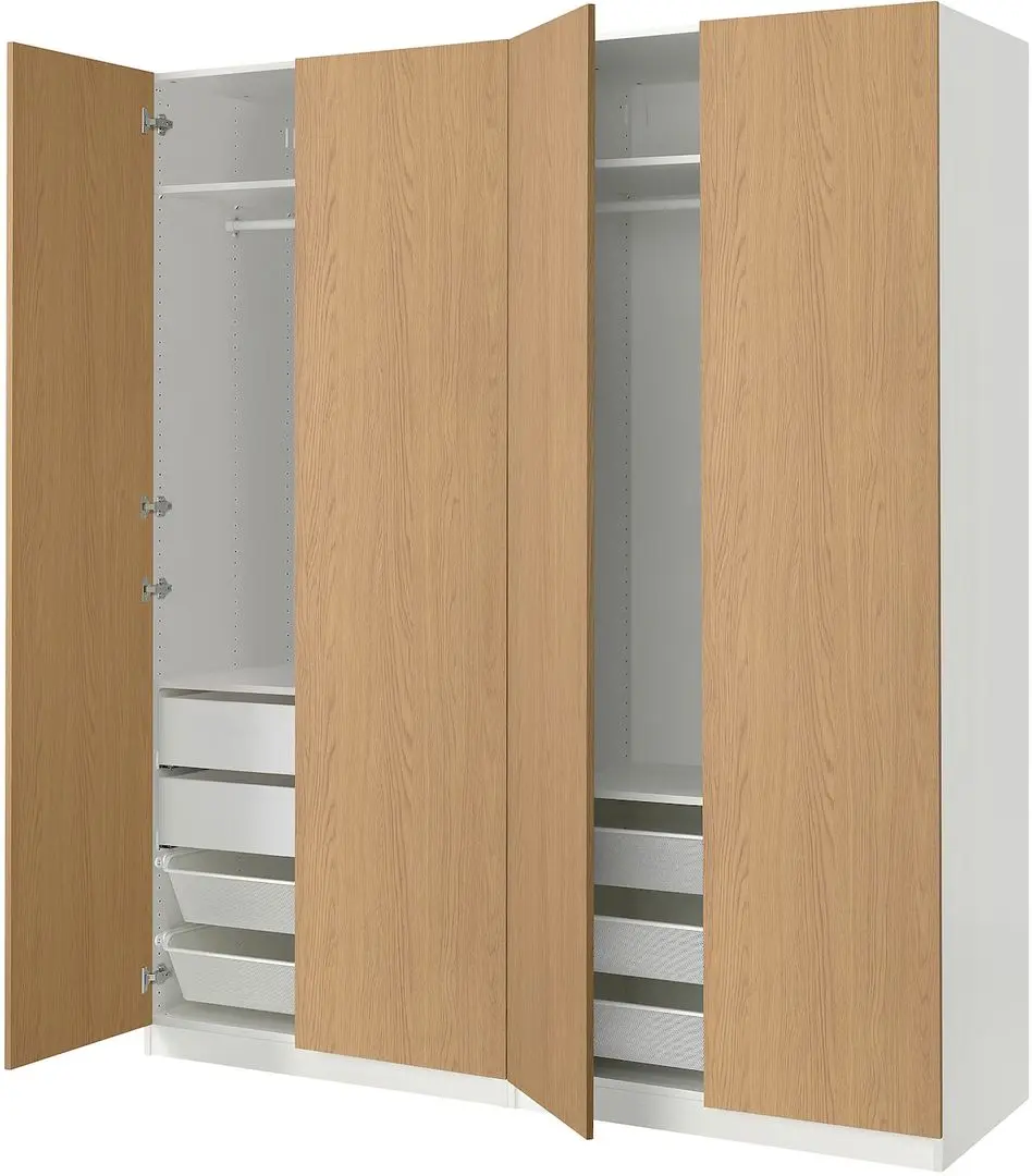 Dulap Ikea Pax/Storklinta rafturi/bare/sertare/cosuri 200x66x236 (Alb/Aspect Stejar)