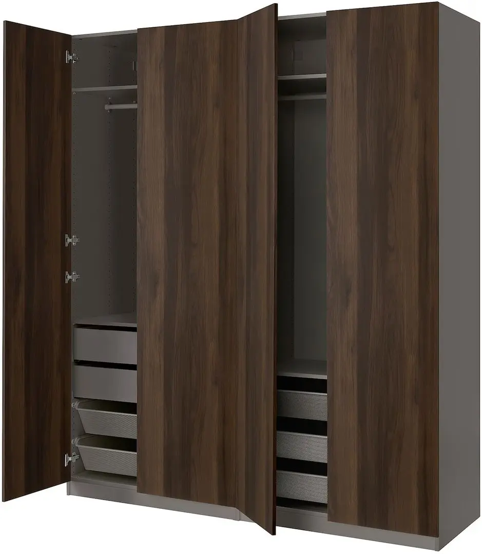 Dulap Ikea Pax/Storklinta rafturi/bare/sertare/cosuri 200x66x236 (Gri inchis/Maro inchis)