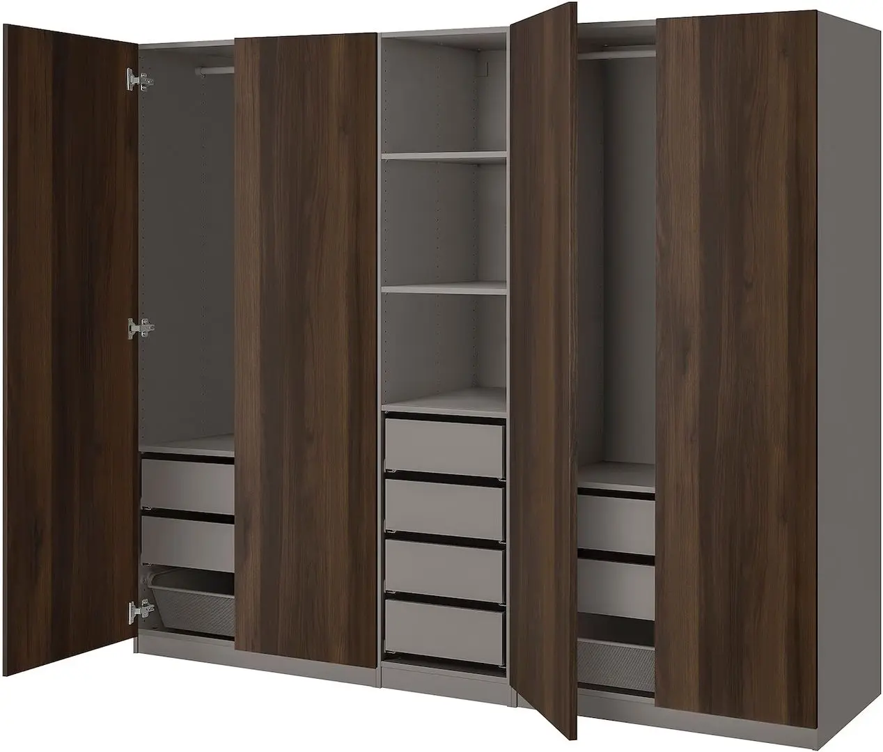 Dulap Ikea Pax/Storklinta rafturi/bare/sertare/cosuri 250x58x201 (Gri inchis/Maro inchis)