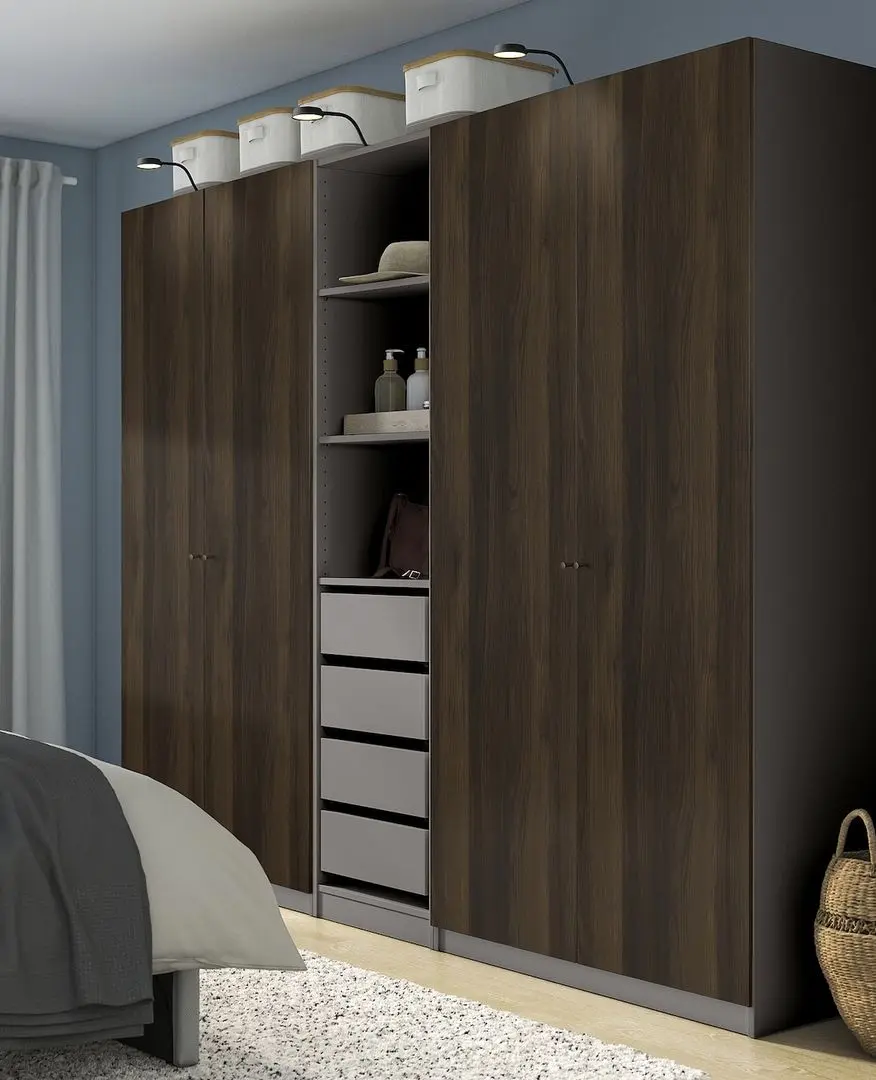 Dulap Ikea Pax/Storklinta rafturi/bare/sertare/cosuri 250x58x201 (Gri inchis/Maro inchis)