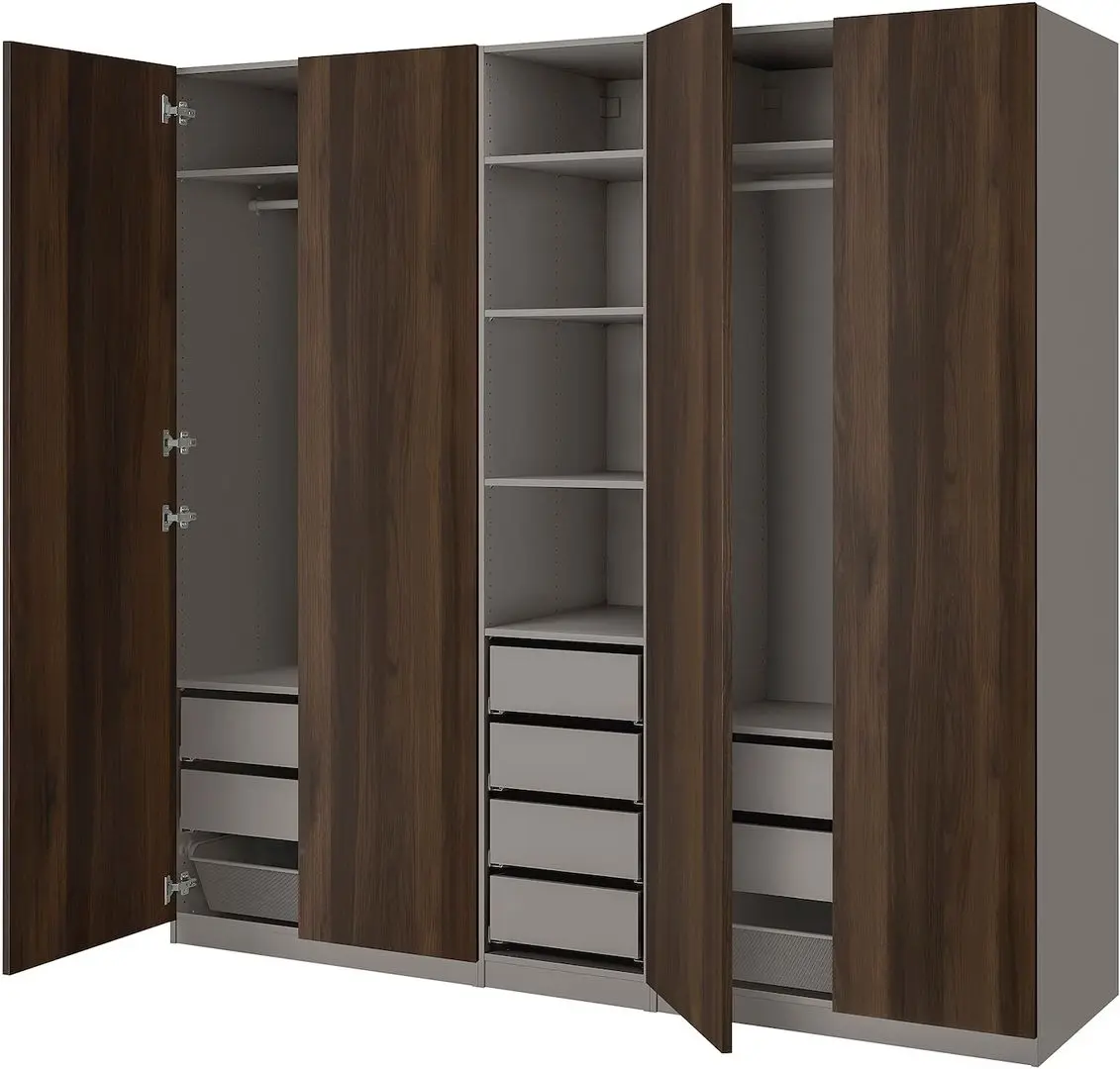 Dulap Ikea Pax/Storklinta rafturi/bare/sertare/cosuri 250x58x236 (Gri inchis/Maro inchis)