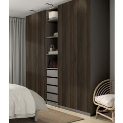 Шкаф Ikea Pax/Storklinta полки/штанги/ящики/корзины 250x58x236 (Тёмно-серый/Тёмно-коричневый)
