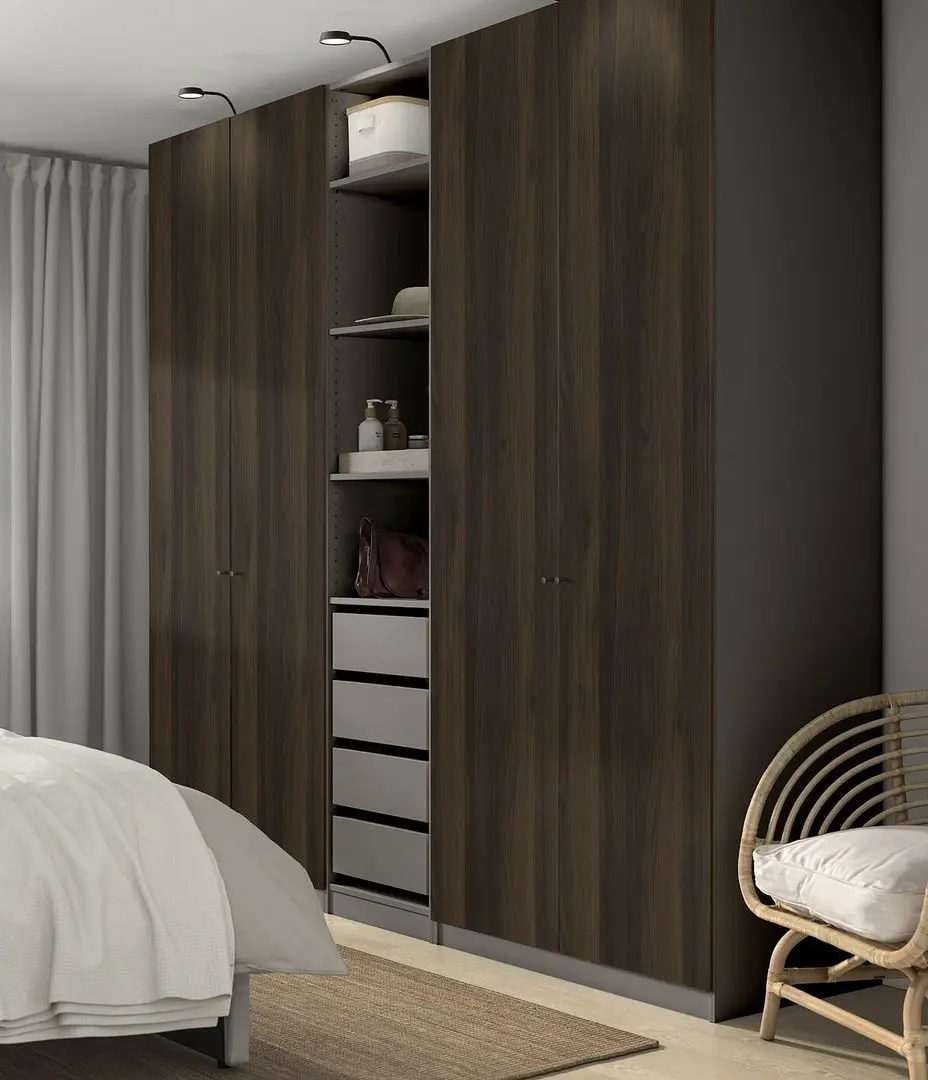 Dulap Ikea Pax/Storklinta rafturi/bare/sertare/cosuri 250x58x236 (Gri inchis/Maro inchis)